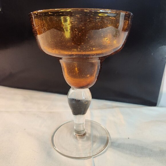 VTG Artland Amber Goblet Clear Stem Hand Blown Bubble Design Elegant Home Decor - Picture 1 of 5